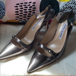 Gun metal Manolo Blahnik pointy toe shoes